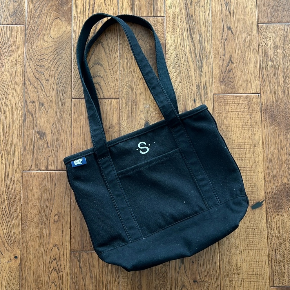 Lands' End Black Canvas Monogram Tote